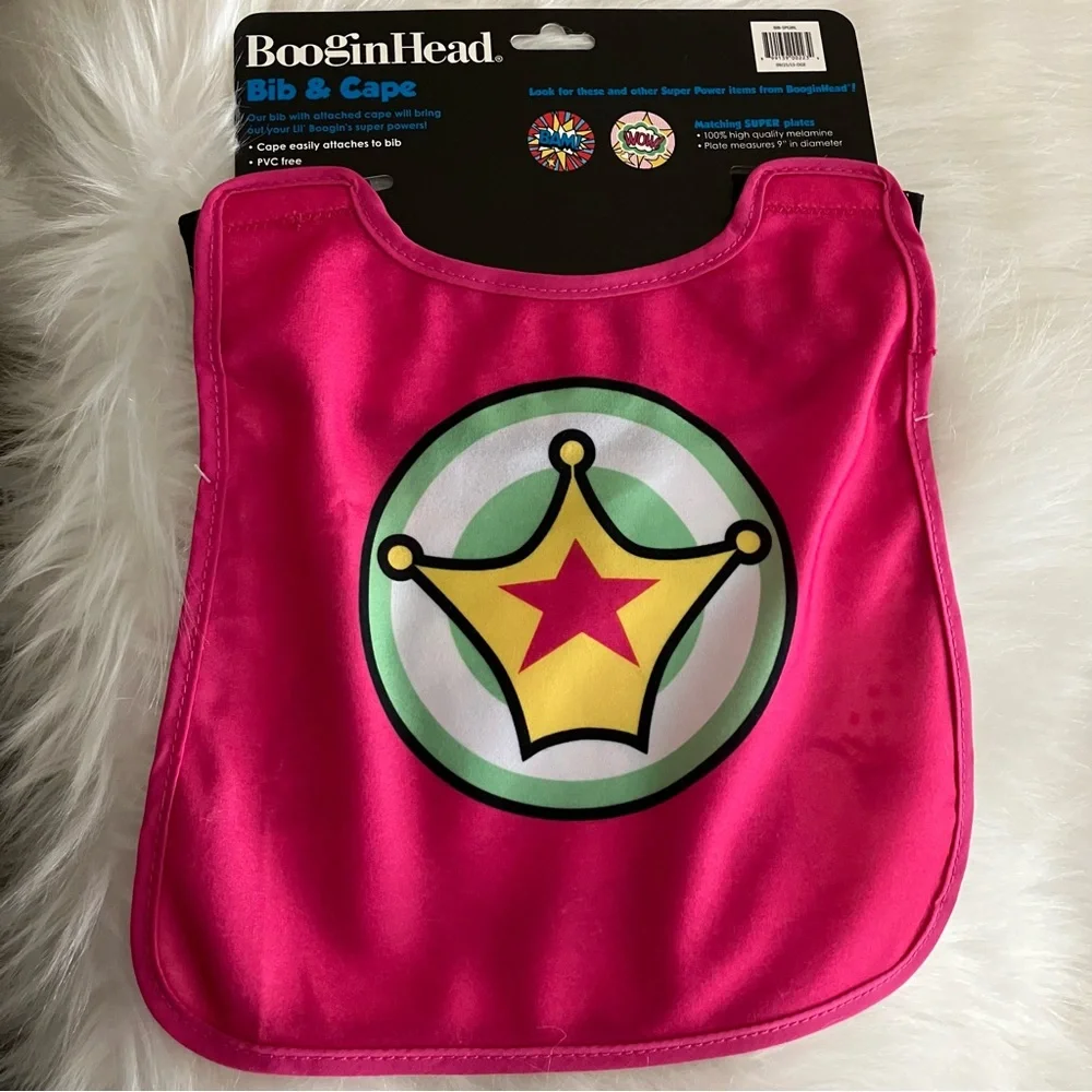 Boogin Head Girls Superhero Baby Bib & Cape - 2 Sets - Pink Yellow and Green NEW